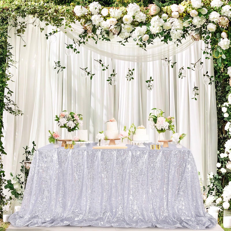 QueenDream Sequin Tablecloth Silver Rectangle Table Cloth - 50x80 Inch Glitter Fabric Overlay for Birthday Wedding Party - Image 4